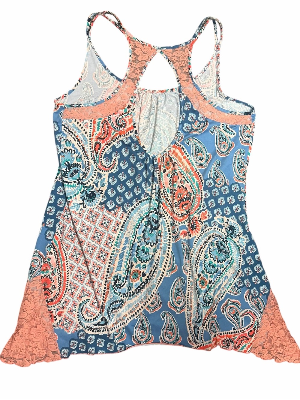 In Bloom by Jonquil Dakota Paisley Lace Racerback Lounge Tank L Blue Coral Boho - Picture 4 of 8